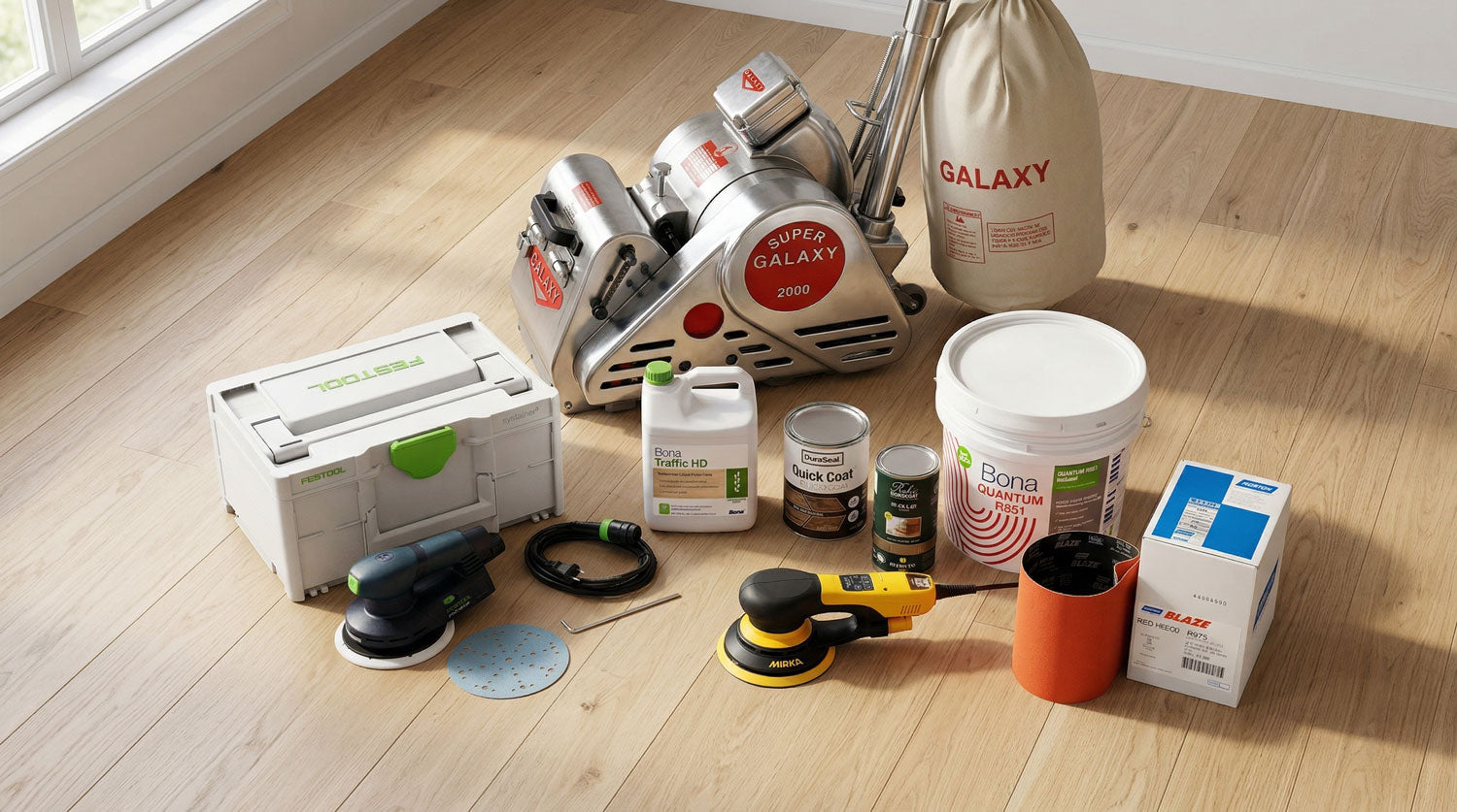 Premium hardwood flooring supplies in Montreal including Bona finishes adhesives stains and abrasives