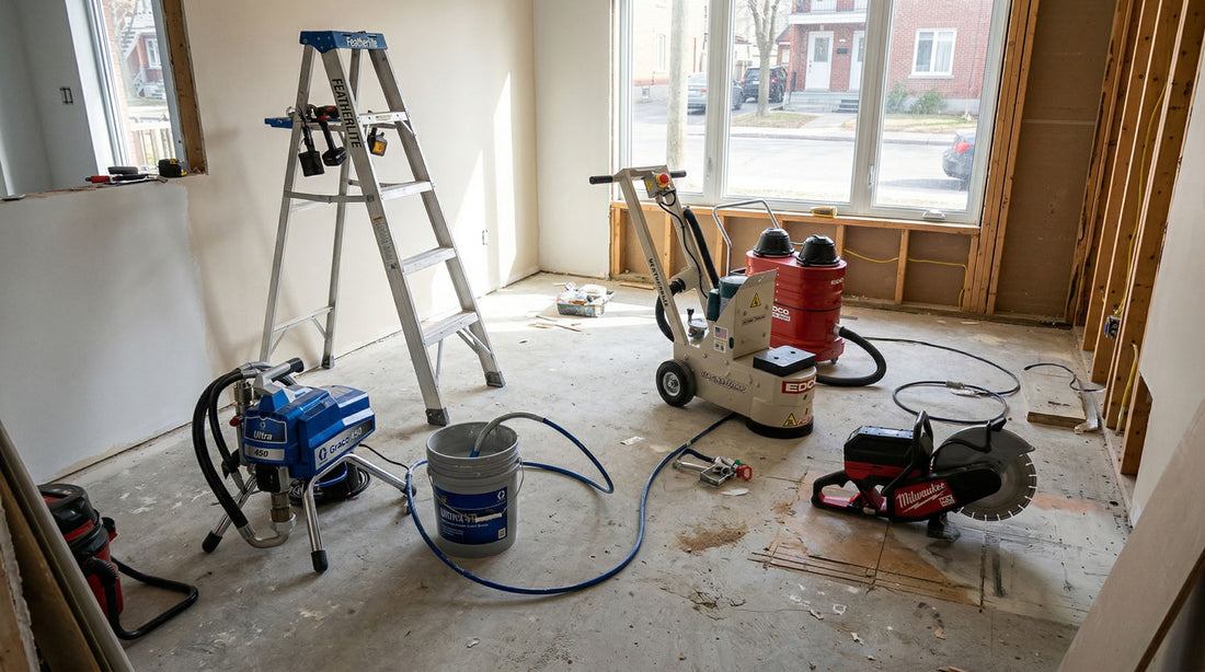Interior renovation tools for rent in Montreal including saws vacuums and demolition equipment